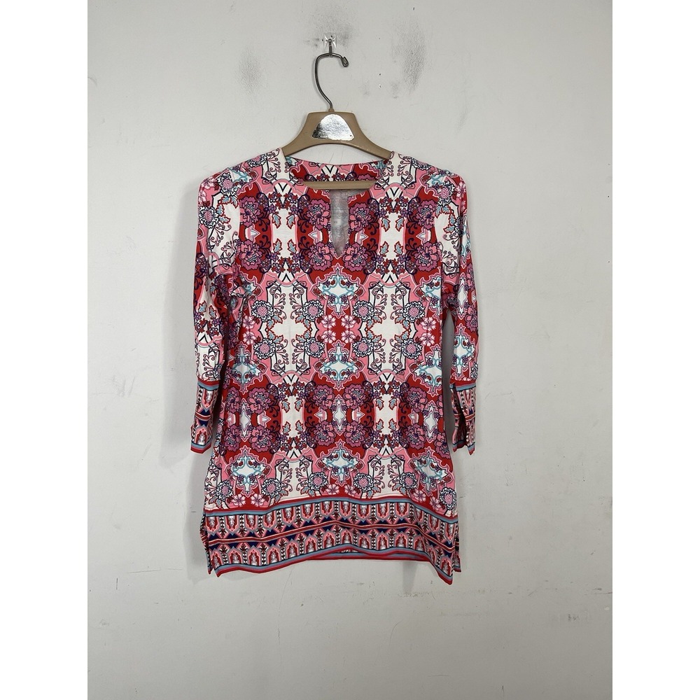 Coolibar Womens Shirt XS Pink UPF 50+ Floral Preppy Beachy St Lucia Travel